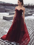 A Line Sweetheart Burgundy Tulle Prom Dress LBQ2772